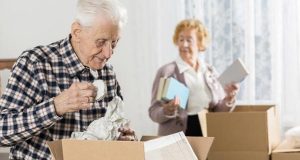 Old people packing small items